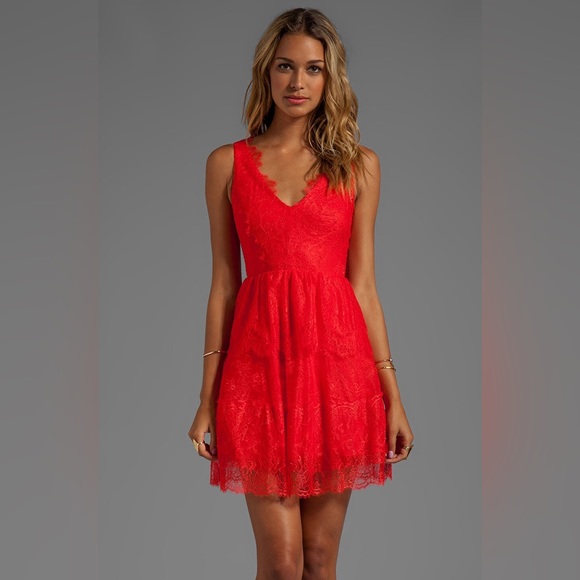 REVOLVE Dresses & Skirts - NWOT Revolve Willa BCBGMaxAzria Lace Sleeveless Fit & Flare Dress Red Size Large